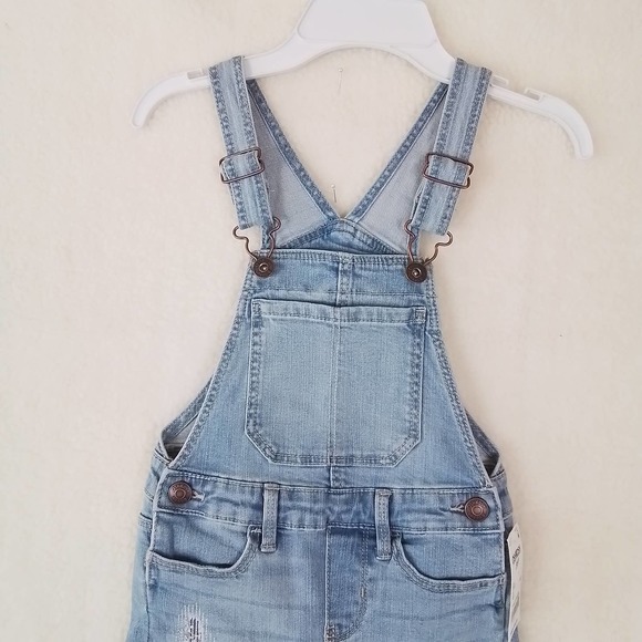 OshKosh Girls Overalls 4 Blue Cotton Denim‎ Overall Jeans Distressed Light Wash - Picture 3 of 11